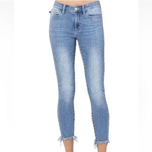 Judy Blue Womens Mid Rise Bleach Splash Shark Bite Skinny Denim Jeans size 31